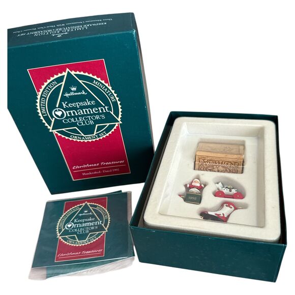 Hallmark 1992 Christmas Treasures Miniature Ornament Set Collector’s Club w/ Box - Picture 2 of 6